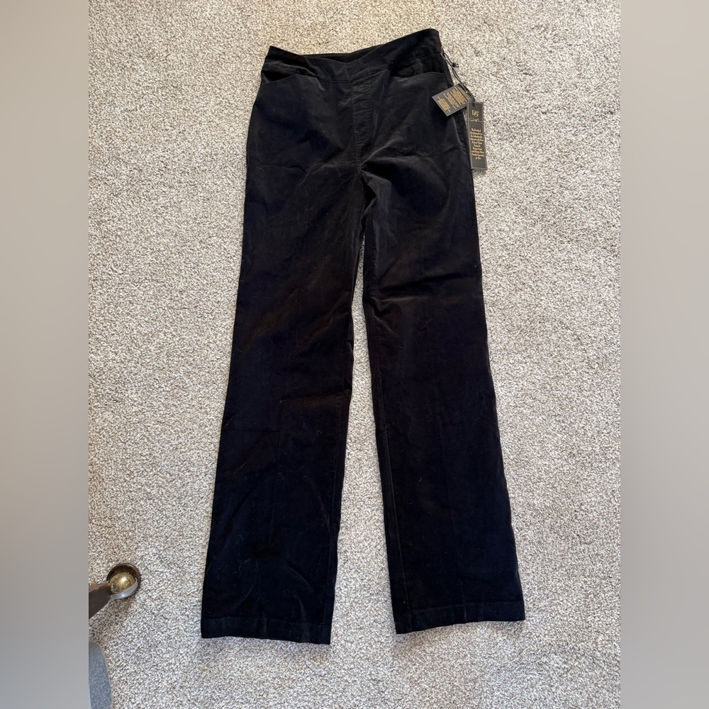 NWT DG2 Diane Gilman Black Velvet Wide-Leg Women's Pull on Trouser Pants 10L